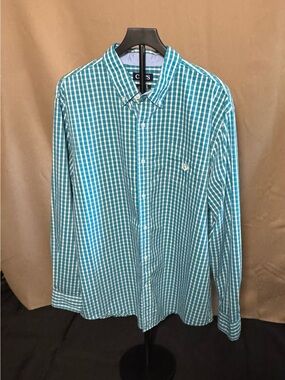 Chaps Teal and White Check Button-Down Shirt - Men's